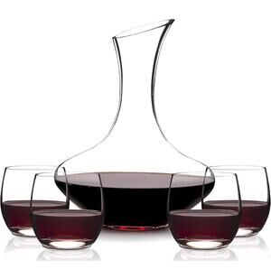Eternal Living 5pc Wine Decanter Set with 4 Stemless Wine Glasses New In Box
